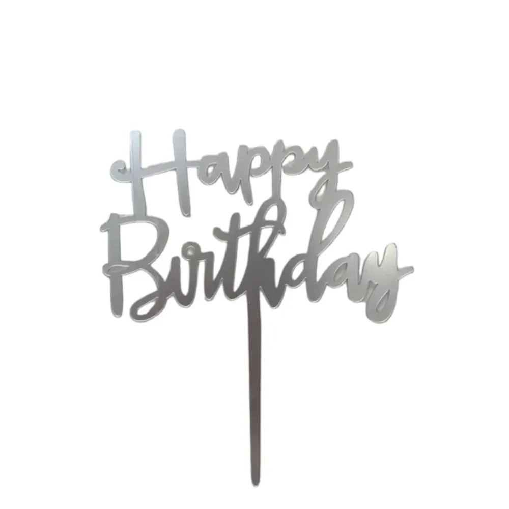 Cake Topper Acrílico Delgado "Happy Birthday" - Plata Dulce y Mexicano