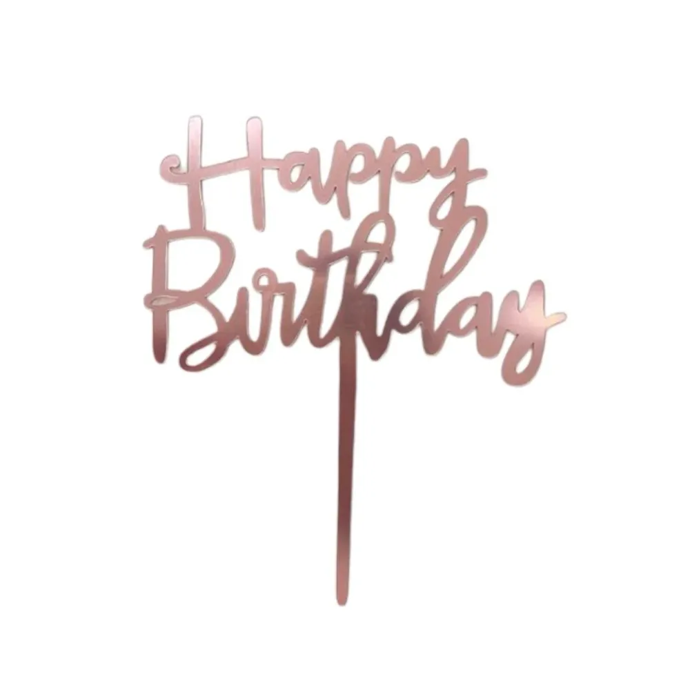 Cake Topper Acrílico Delgado "Happy Birthday" - Rose Gold Dulce y Mexicano