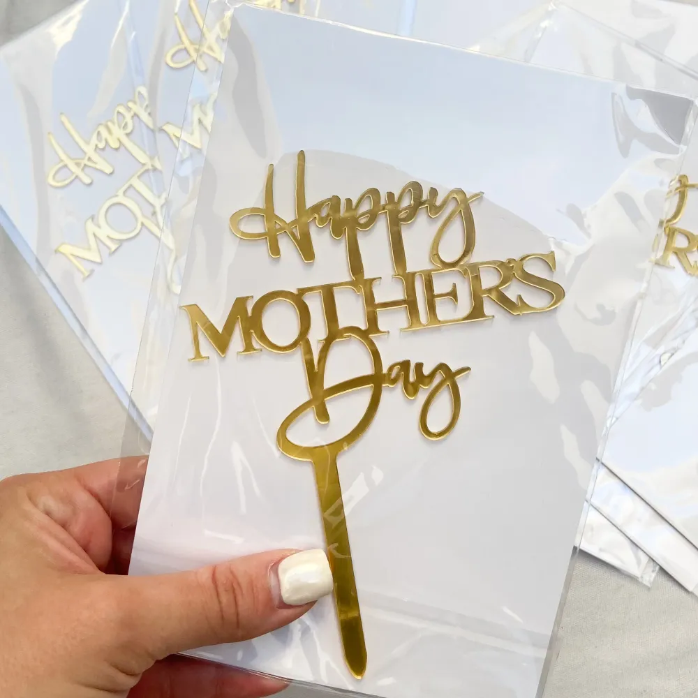 Cake Topper Acrílico Delgado "Happy Mothers Day" Dulce y Mexicano
