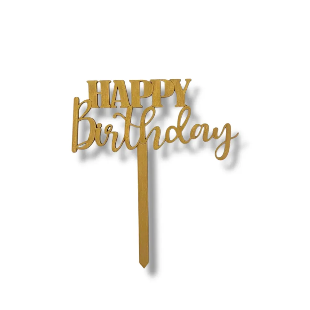 Cake Topper Madera oro - "HAPPY Birthday" Dulce y Mexicano
