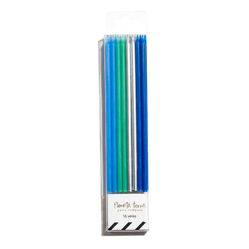 Velas Aqua, Plata y Azules 16 pz Dulce y Mexicano