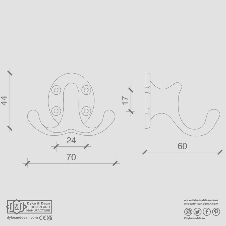 CAST DOUBLE WALL HOOK DE ALUMÍNIO DYKE & DEAN