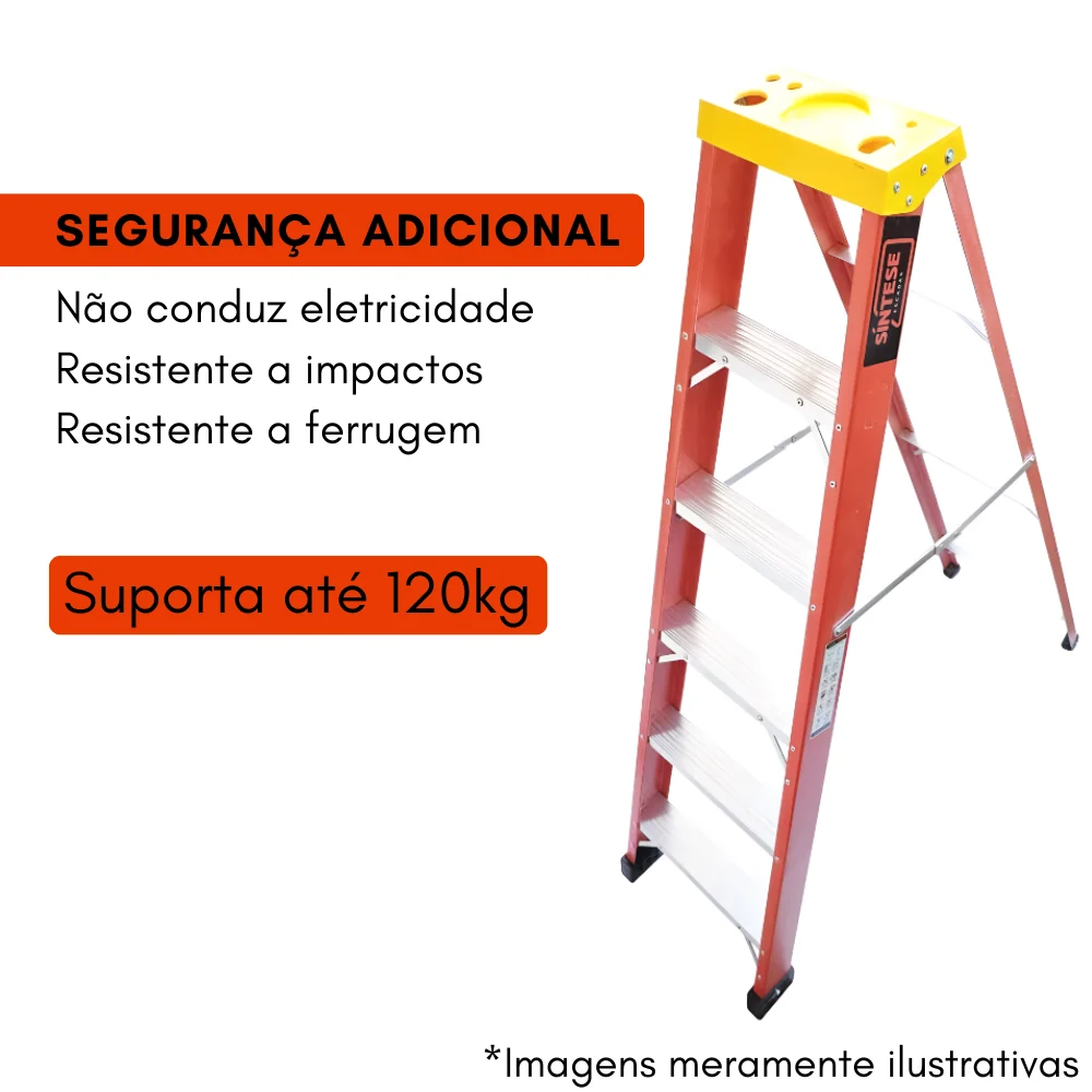Escada de Alumínio e Fibra de Vidro 5 Degraus Residencial 1,80m RAF-05 Sintese - Leve e Segura
