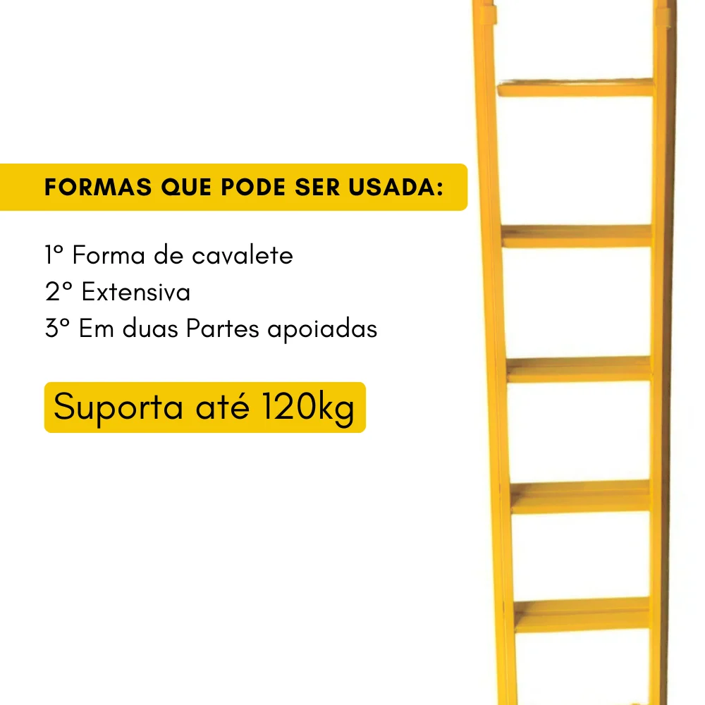 Escada Extensiva 10/20 Degraus 5,25 metros Multifuncional 3 em 1 em ço