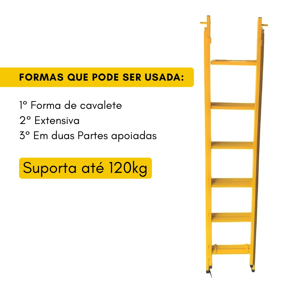 Escada Extensiva 6/12 Degraus 3 metros Multifuncional 3 em 1 em ço