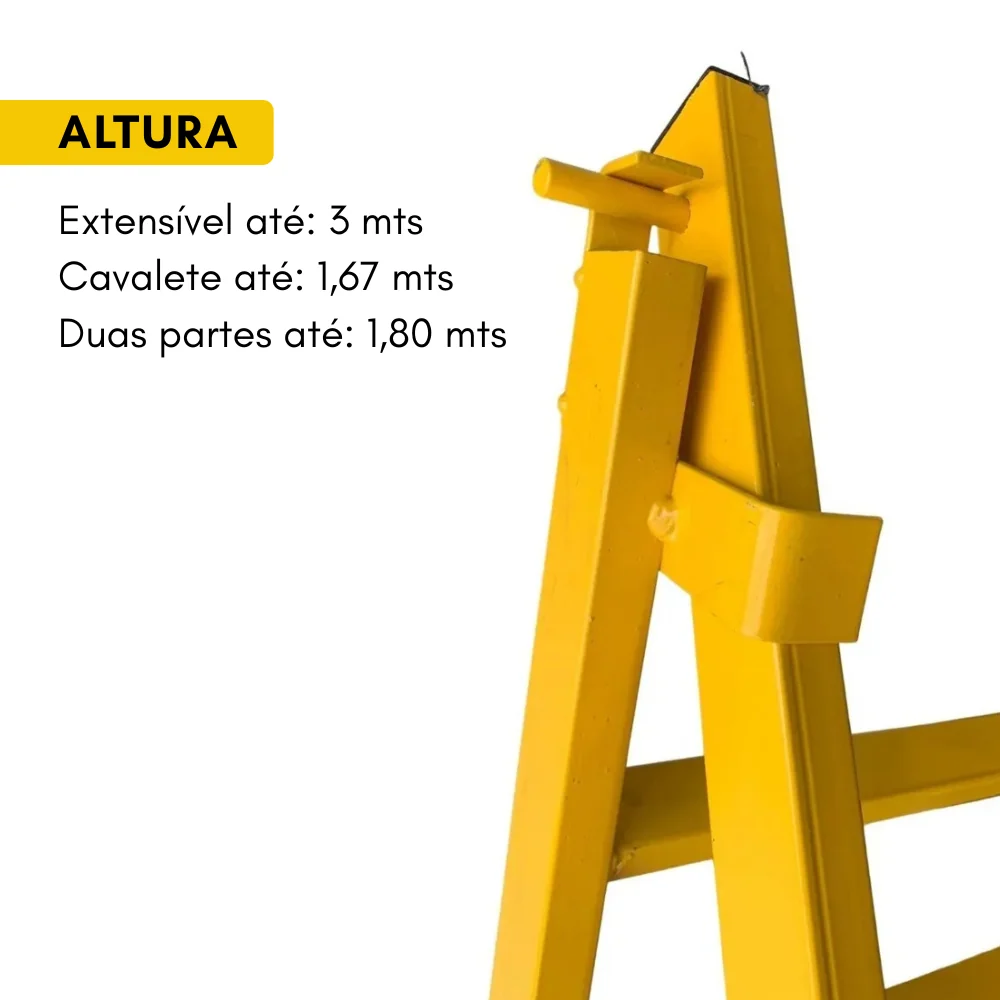 Escada Extensiva 6/12 Degraus 3 metros Multifuncional 3 em 1 em ço