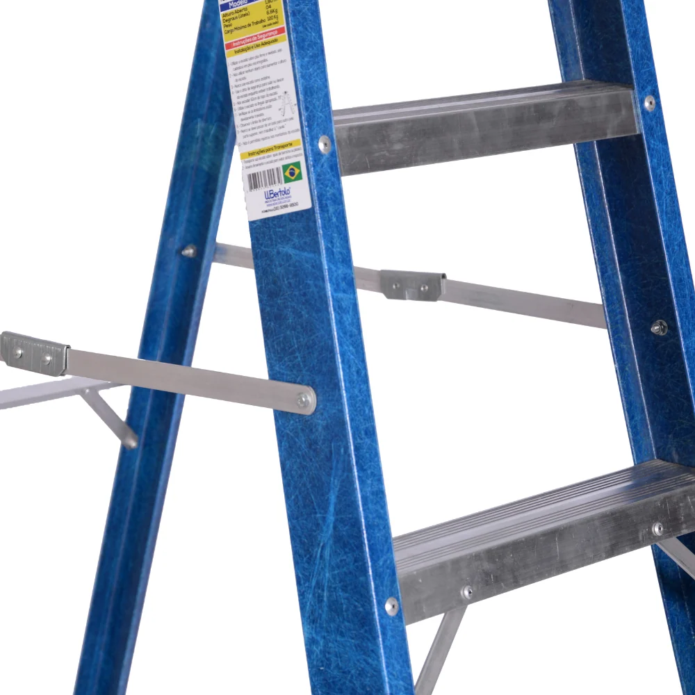 Escada de Fibra e Alumínio Tesoura Simples Premium 1,50m 5 Degraus 120kg W.Bertolo