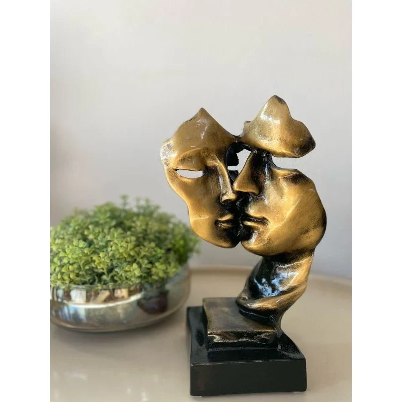 Escultura Faces Namorados Gold
