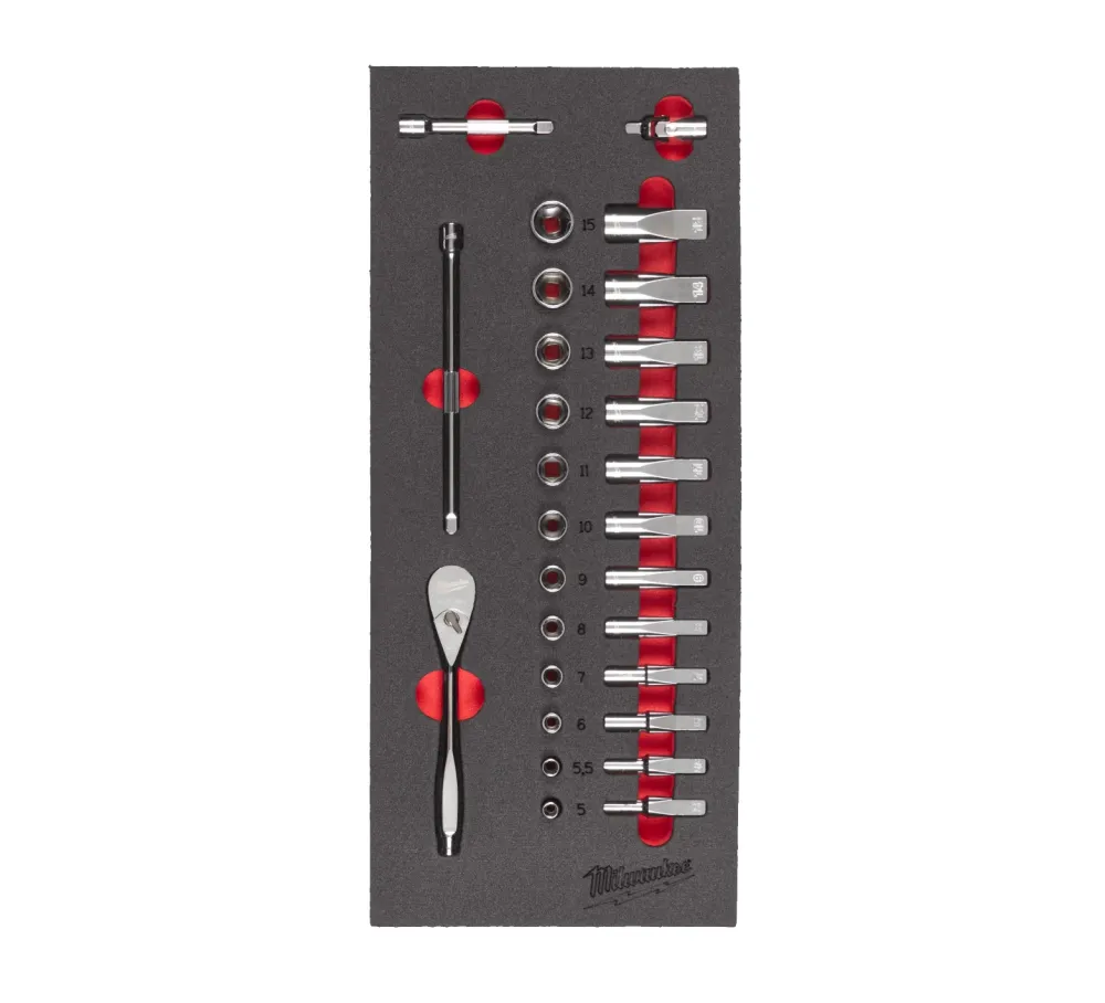 Espuma com roquete e chaves de caixa de 1/4" 28pcs Milwaukee
