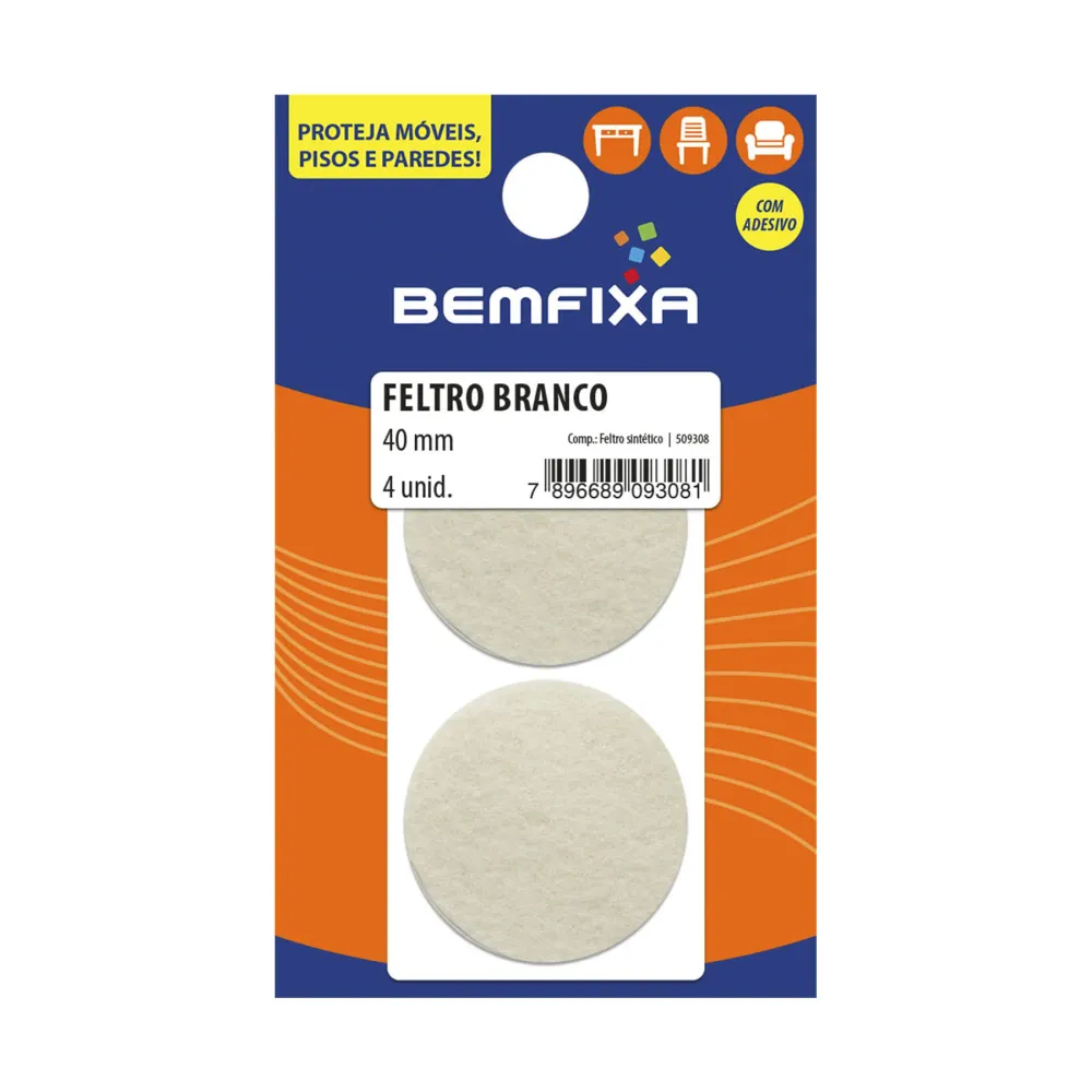 FELTRO REDONDO BRANCO 40MM 04 PEÇAS 9308 BEMFIXA