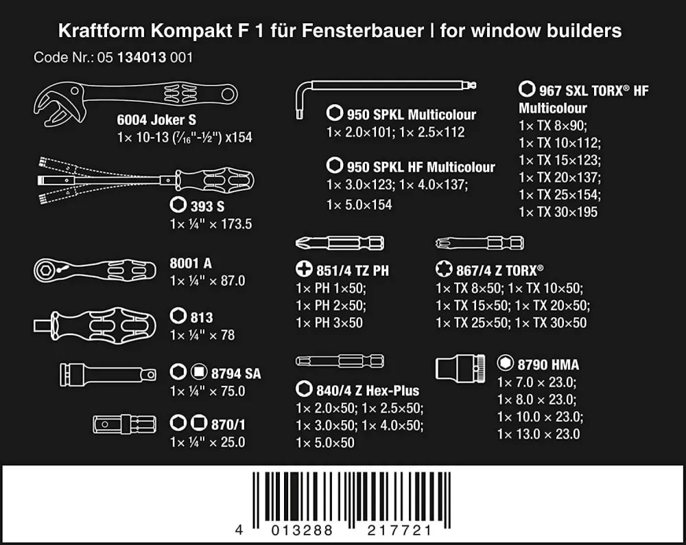 Ferramentas de aparafusar para trabalhos de fenestração 35 pcs. Wera Kraftform Kompakt F 1