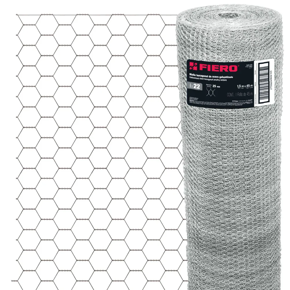 Malla Hexagonal Calibre 22 Abertura 25 mm Altura 1.50 Metros Fiero Rollo 45 Metros