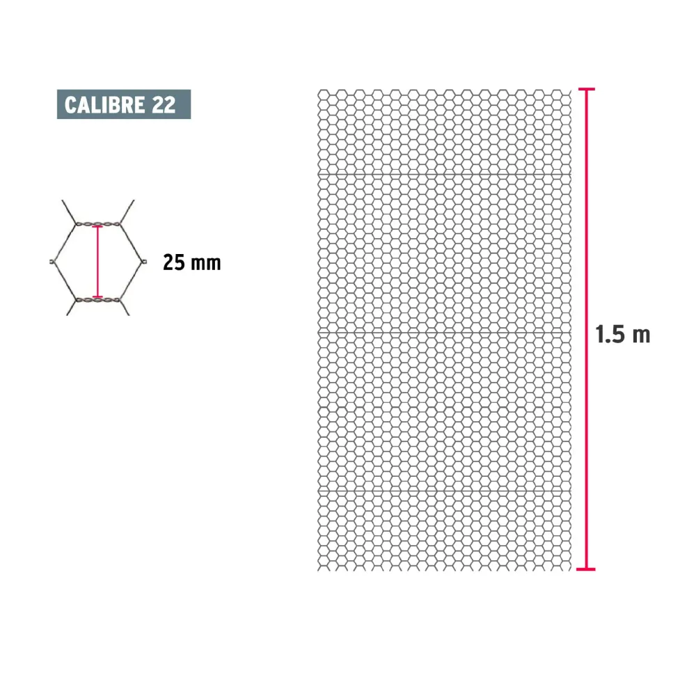 Malla Hexagonal Calibre 22 Abertura 25 mm Altura 1.50 Metros Fiero Rollo 45 Metros