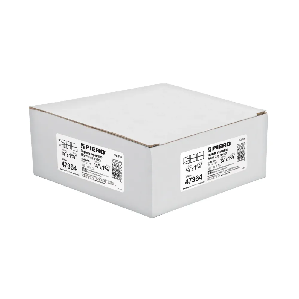 Taquete de Expansion 1/4" (6.5 mm) Fiero Caja con 100 Piezas