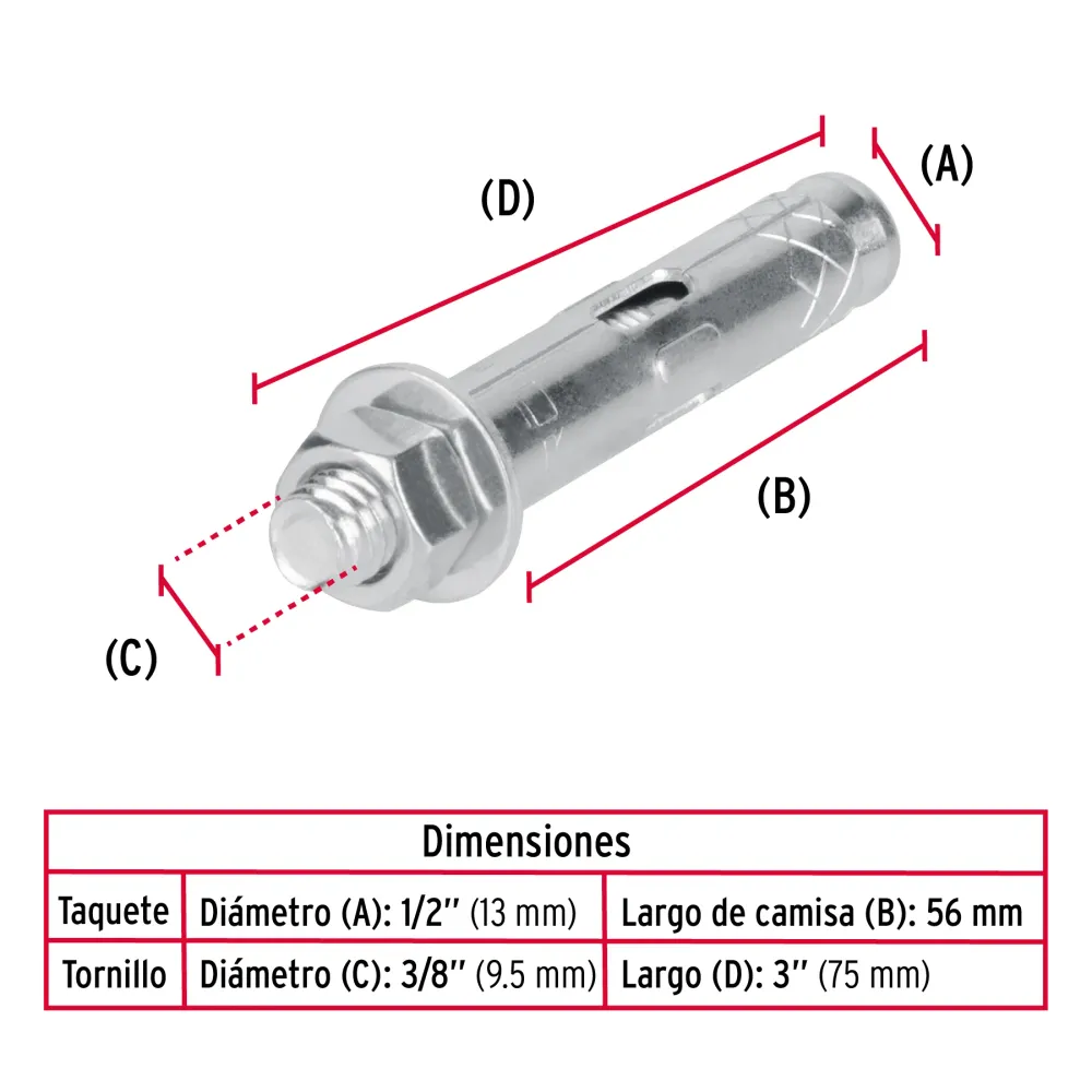 Taquete Tx 3/8" (9.5 mm) Fiero Caja 50 Piezas