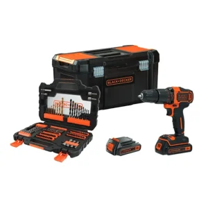 Furadeira 18V + kit 104 peças com Brocas Titânio+ 2 bat 1.5Ah + maleta Black+Decker BDCHD18S2KA-QW