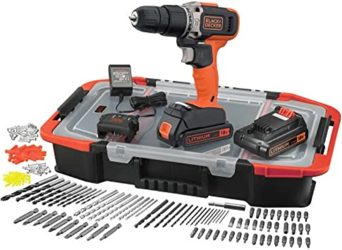 Furadeira Black+Decker 18V + 160 Acessórios 2 Bat 1,5Ah com maleta BCD003BAST