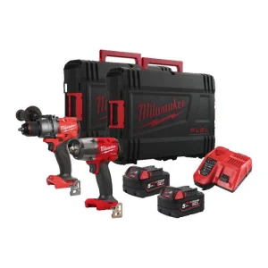 Furadeira Powerpack + Chave de Impacto + 2 batentes + Carregador + 2 Estojos M18 Milwaukee M18 FPP2F3-502X