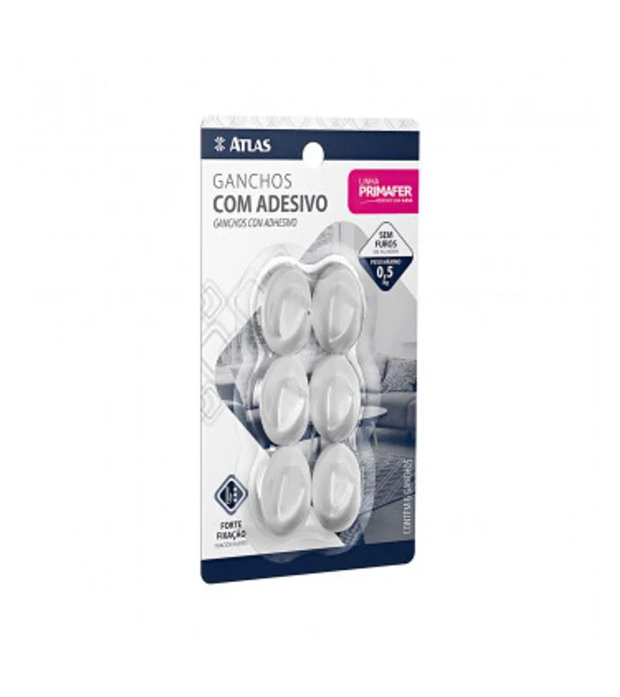 Gancho Adesivo Fixa Facil 0,5kg C/ 6 Pcs