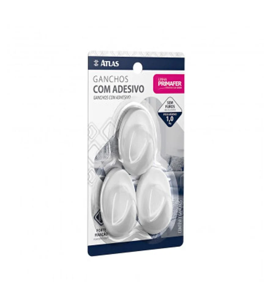 Gancho Adesivo Fixa Facil 0,7kg C/ 3 Pcs