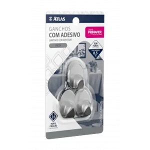 Gancho Adesivo Inox 0,5kg C/ 3 Pcs
