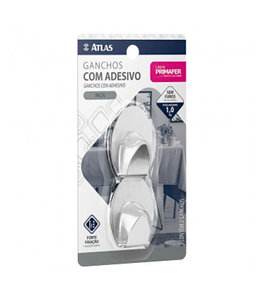 Gancho Adesivo Inox 1,0kg C/ 2 Pc