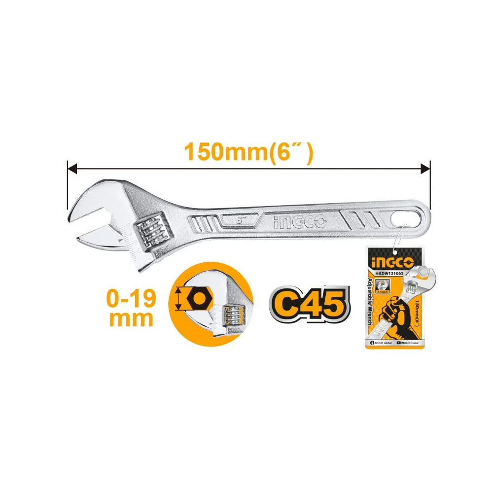 LLAVE FRANCESA CROMADA INGCO 6" HADW131062