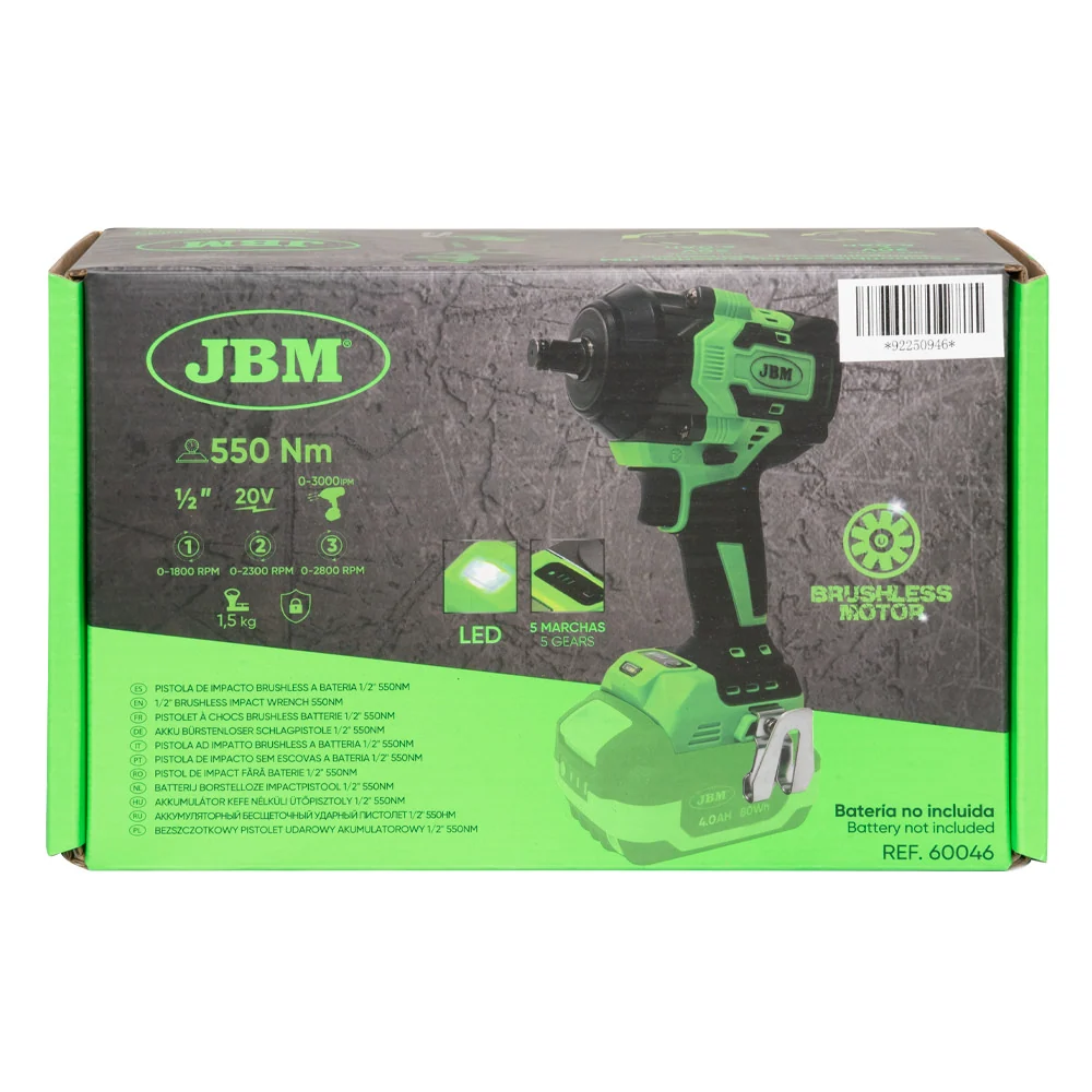 Chave de impacto sem fios de 1/2" com motor sem escovas e binário de 800 Nm - Bateria não incluída - 60046 JBM