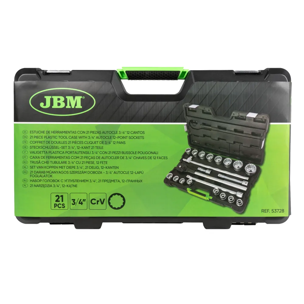 Conjunto de 21 ferramentas de 3/4" com 12 pontas e acabamento zincado - 53728 JBM