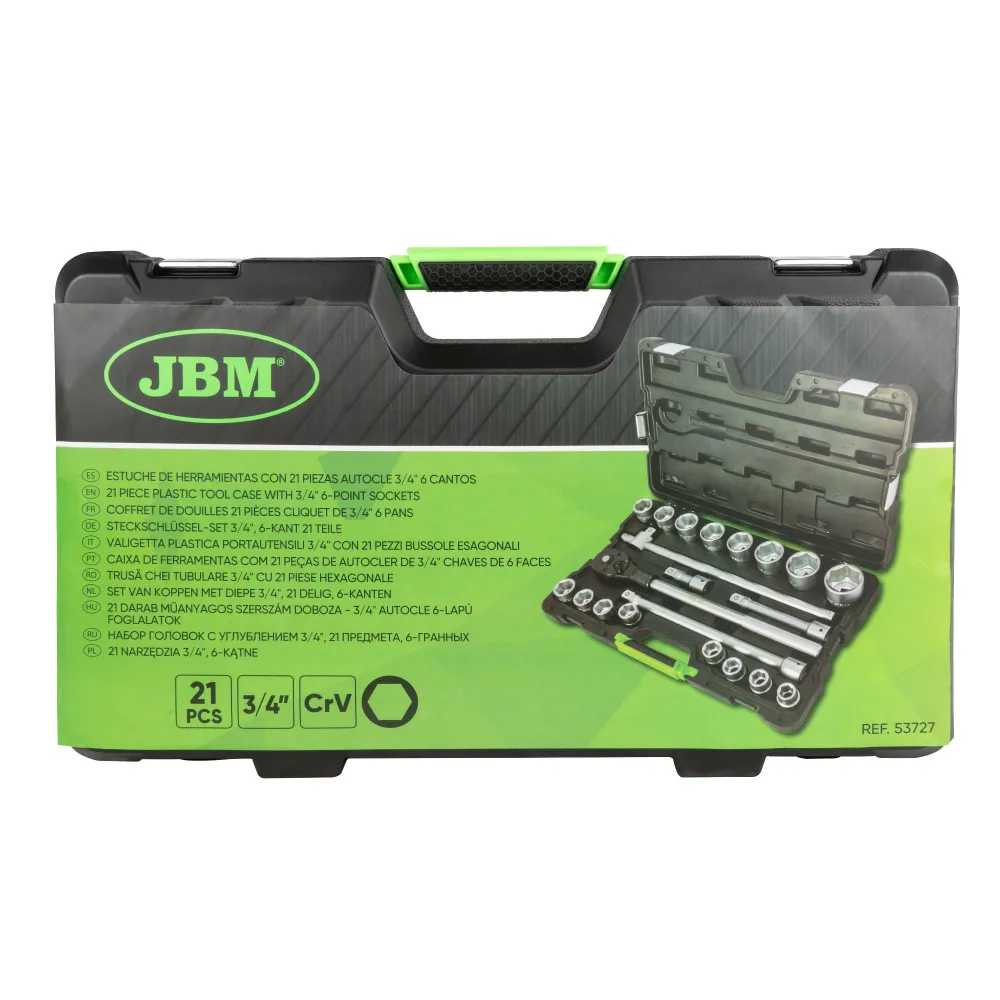 ESTOJO DE FERRAMENTAS COM 21 PEÇAS DE ENCAIXE HEXAGONAL DE 3/4" ZINCADO - 53727 JBM
