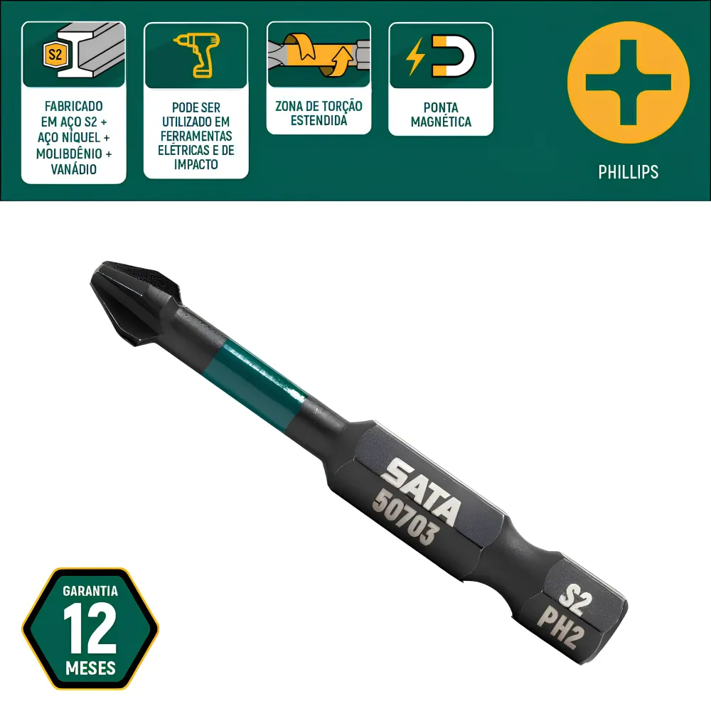 Jogo De Bits Impacto Ponta Phillips 2 - 29mm 10 Peças ST59603 Sata