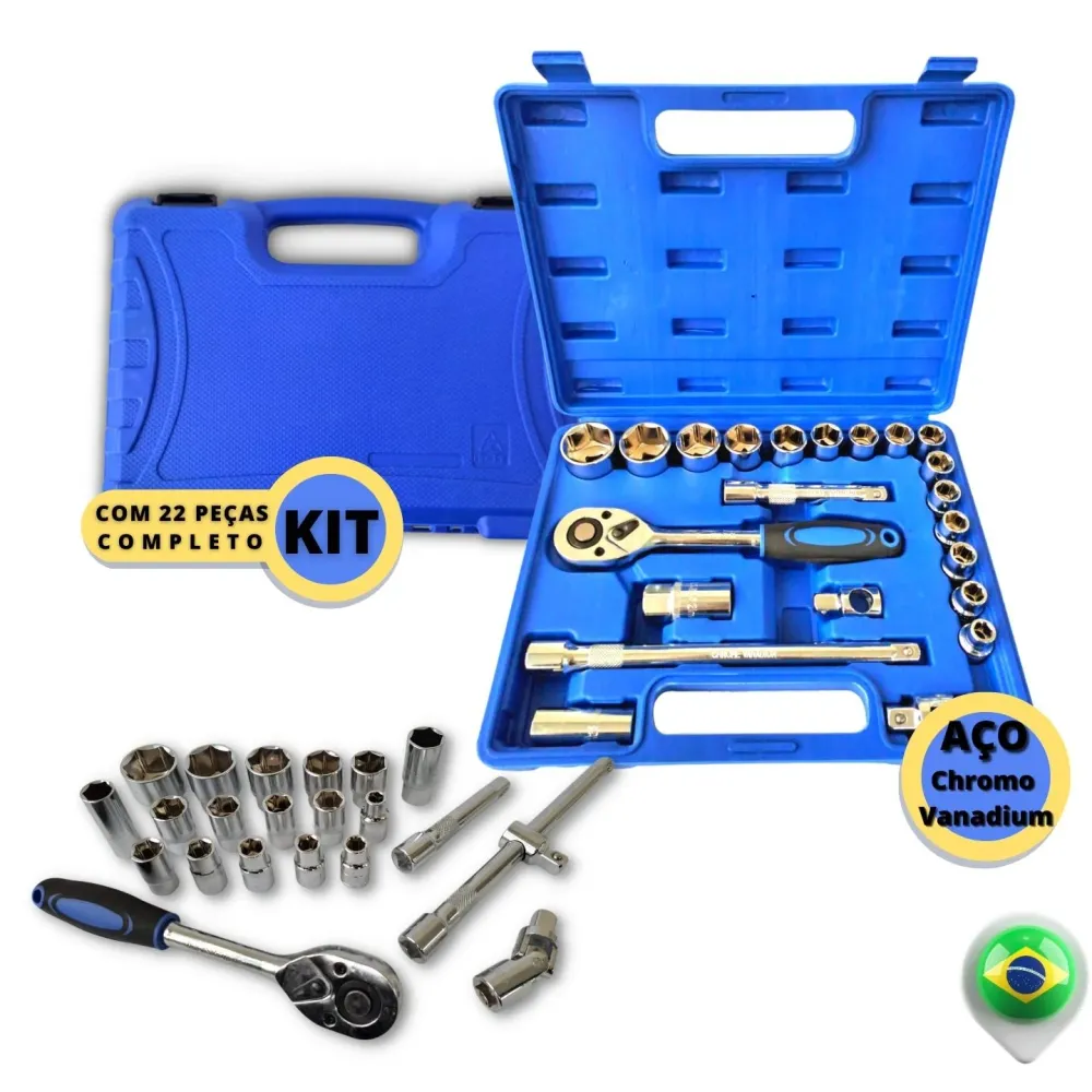 Jogo Soquetes 22 Peças 10 32mm Kit De Ferramentas Completo