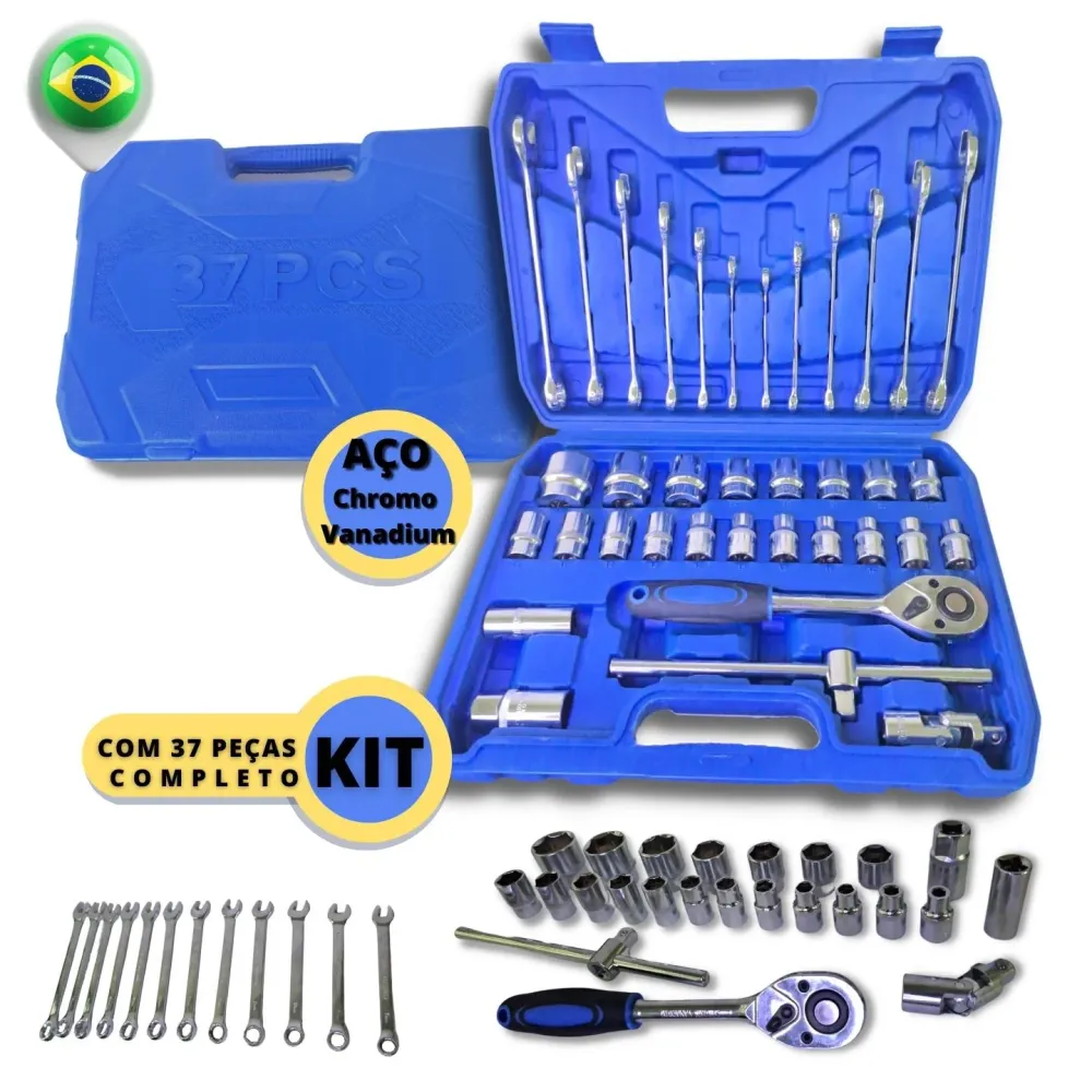 Jogo Soquetes 37 Peças 8 32mm Kit De Ferramentas Completo
