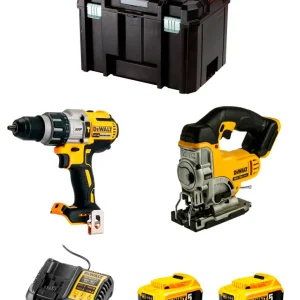 Kit Dewalt DCD996 Berbequim Martelo + DCS331 Jigsaw + 2bat 5Ah + Carregador + TSTAK VI DCK234P2