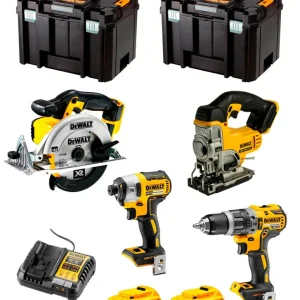 Kit Dewalt 4 ferramentas + 2bat 5Ah + Carregador + 2xTSTAK VI DCK491P2