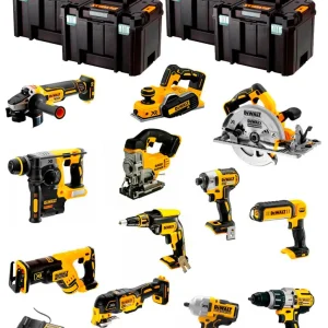 Kit Dewalt 12 ferramentas + 3bat 5Ah + Carregador DCB1104 + 4xTSTAK DCK120P3