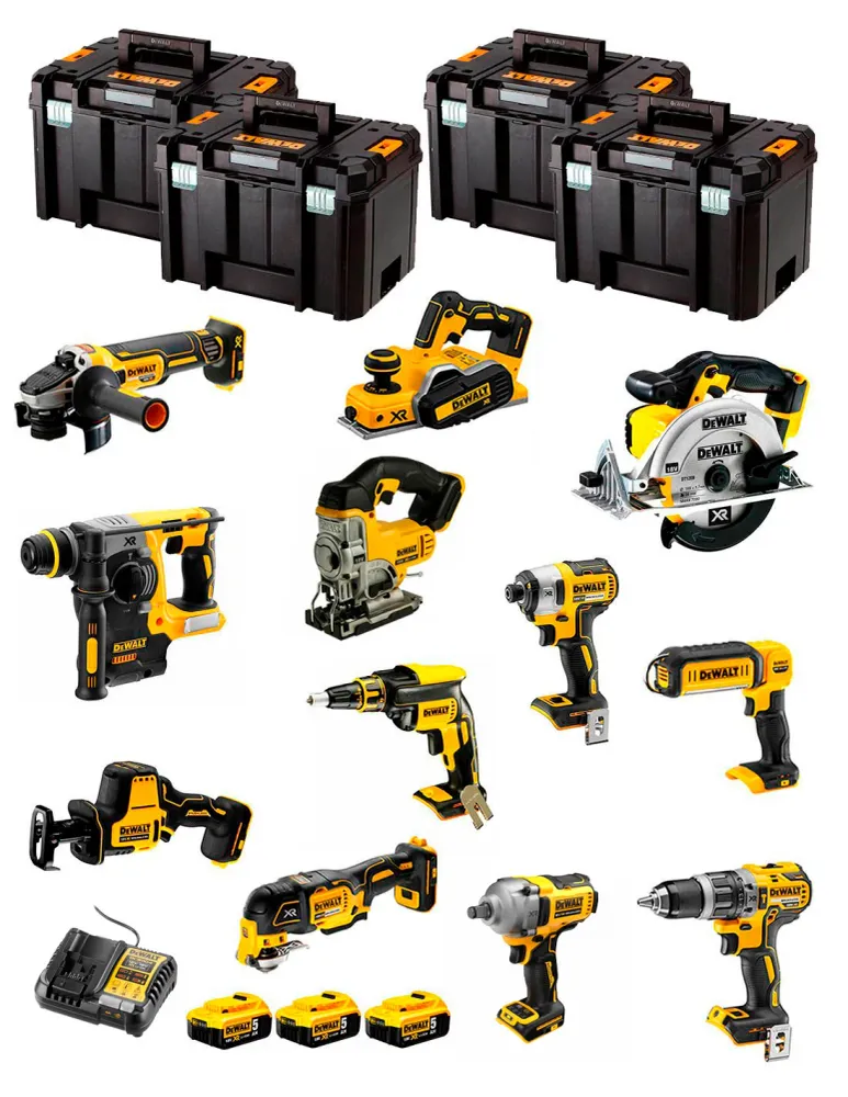Kit Dewalt 12 ferramentas + 3bat 5Ah + Carregador DCB1104 + 4xTSTAK DCK129P3