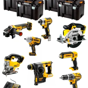 Kit Dewalt 8 ferramentas + 3 bat 5ah + Carregador DCB1104 + Kit 4xTstak VI DCK894P3