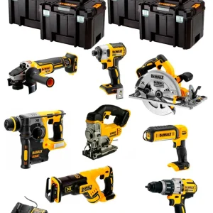 Kit Dewalt 8 ferramentas + 3 bat 5ah + Carregador DCB1104 + Kit 4xTstak VI DCK870P3