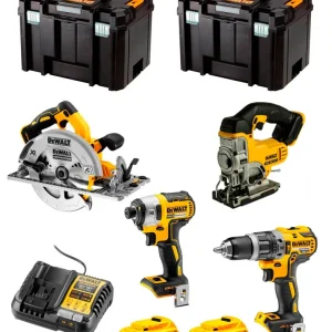 Kit Dewalt 4 ferramentas + 2 bat 5ah + Carregador DCB1104 + Kit 2xTstak VI DCK470P2