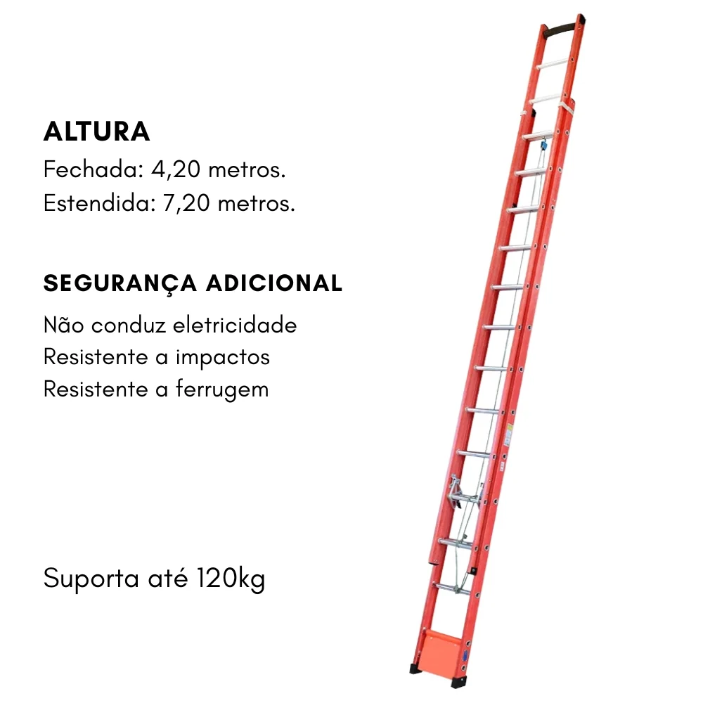 Kit 2 Escadas Profissional de Fibra W. Bertolo para Eletricista Extensível 7,2m + Tesoura 1,8m