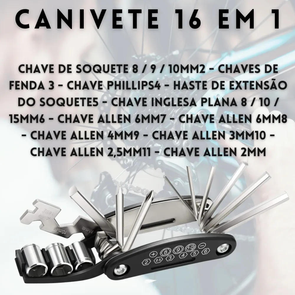 Kit de Ferramentas Canivete para Reparo de Bicicleta 16 em 1