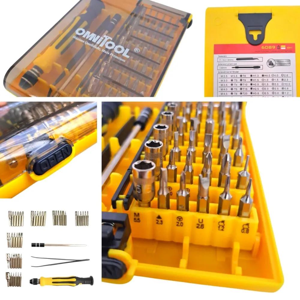 KIT Ferramentas 45 em 1 Reparo de Celular, Tablets, Notebook, PC, Smartwatch