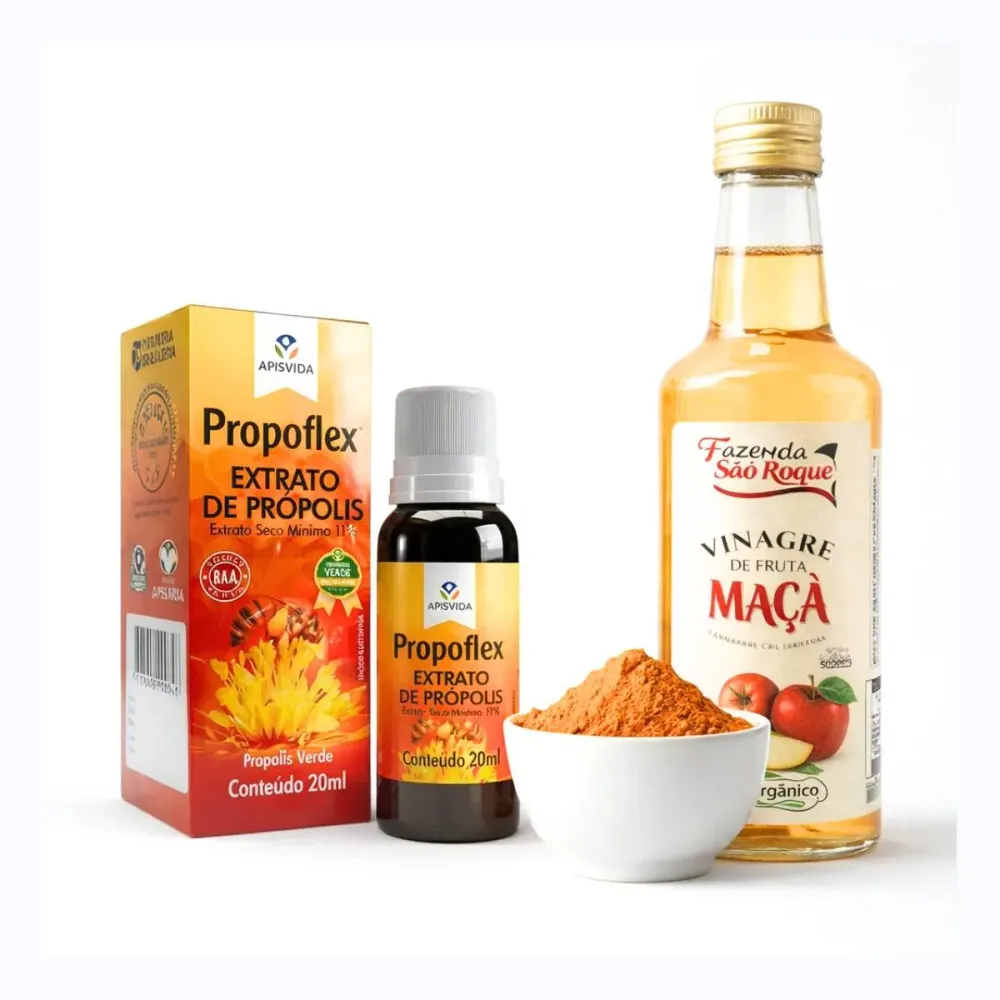 Kit Mais Imunidade – Cúrcuma em Pó, Vinagre de Maçã e Extrato de Própolis