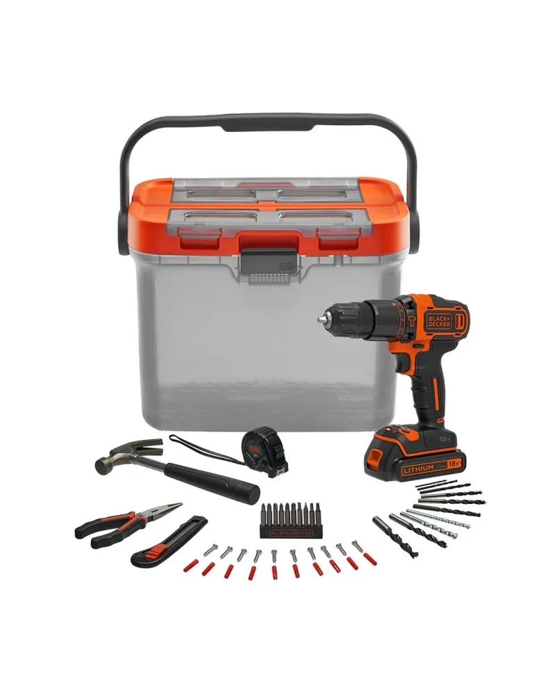 KIT Martelo de Perfuração 18V + 1 bat + 44 acessórios Black+Decker BCKSB05