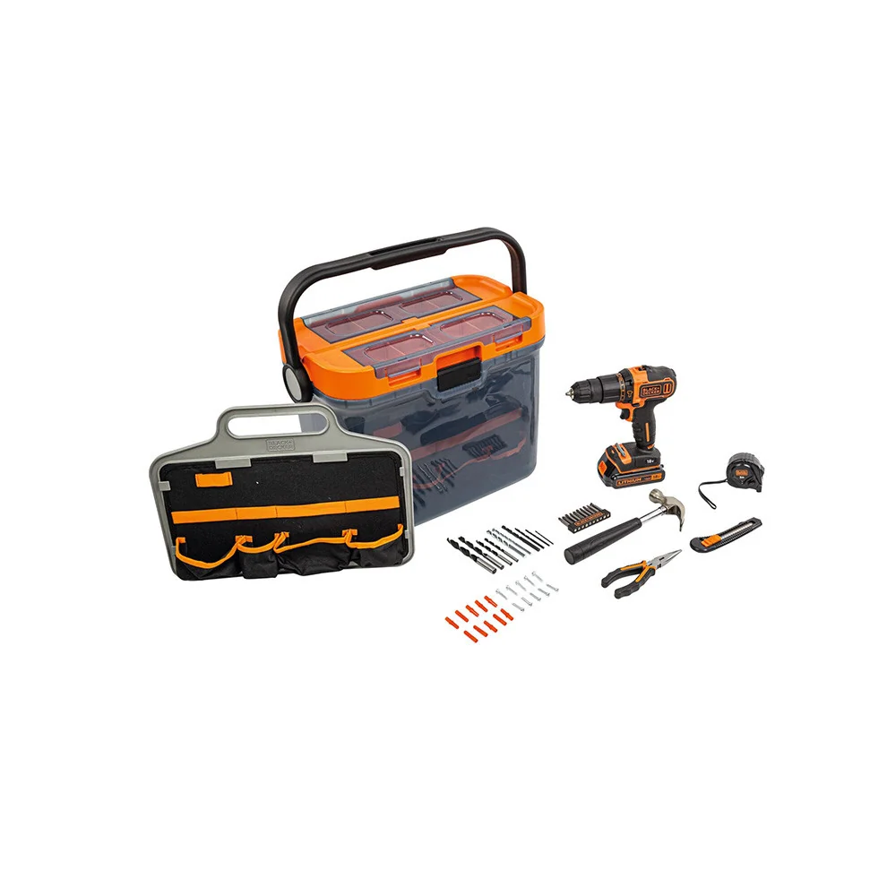 KIT Martelo de Perfuração 18V + 1 bat + 44 acessórios Black+Decker BCKSB05