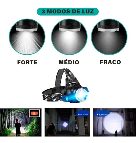 Lanterna De Cabeç Led Usb Recarregável Caç Pesca Lk-020