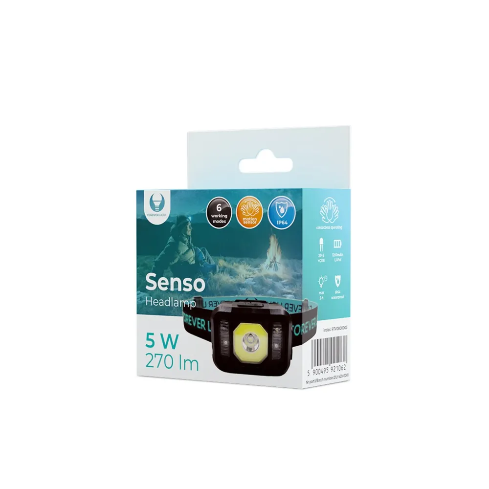 Lanterna frontal LED Senso XP-E 3W + COB 3W com sensor 270lm 1200mAh Li-Pol