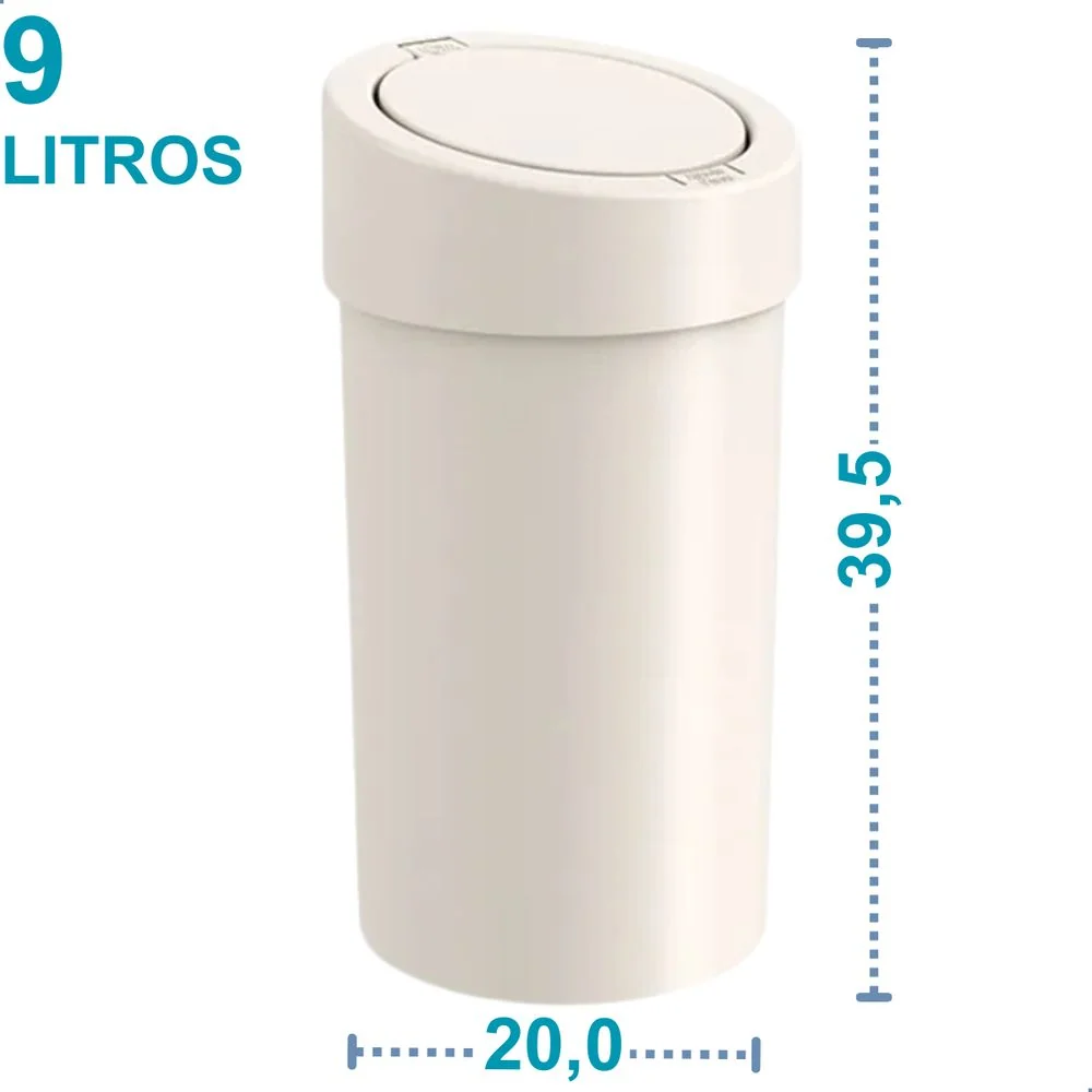 Lixeira com Tampa Press 9L Light Gray Coza