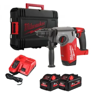 Martelo combinado SDS-Plus de 26 mm com Fixtec 2.5J + 2bat 5.5Ah + Carregador + Estojo Milwaukee M18 FHX-552X